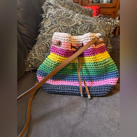 Lauren Ralph Lauren Crochet Straw Debby Drawstring Colorful Crossbody Bucket Bag - Picture 11 of 12